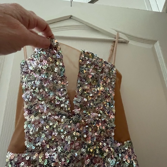 Silver and nude sequins mini dress - Picture 4 of 5